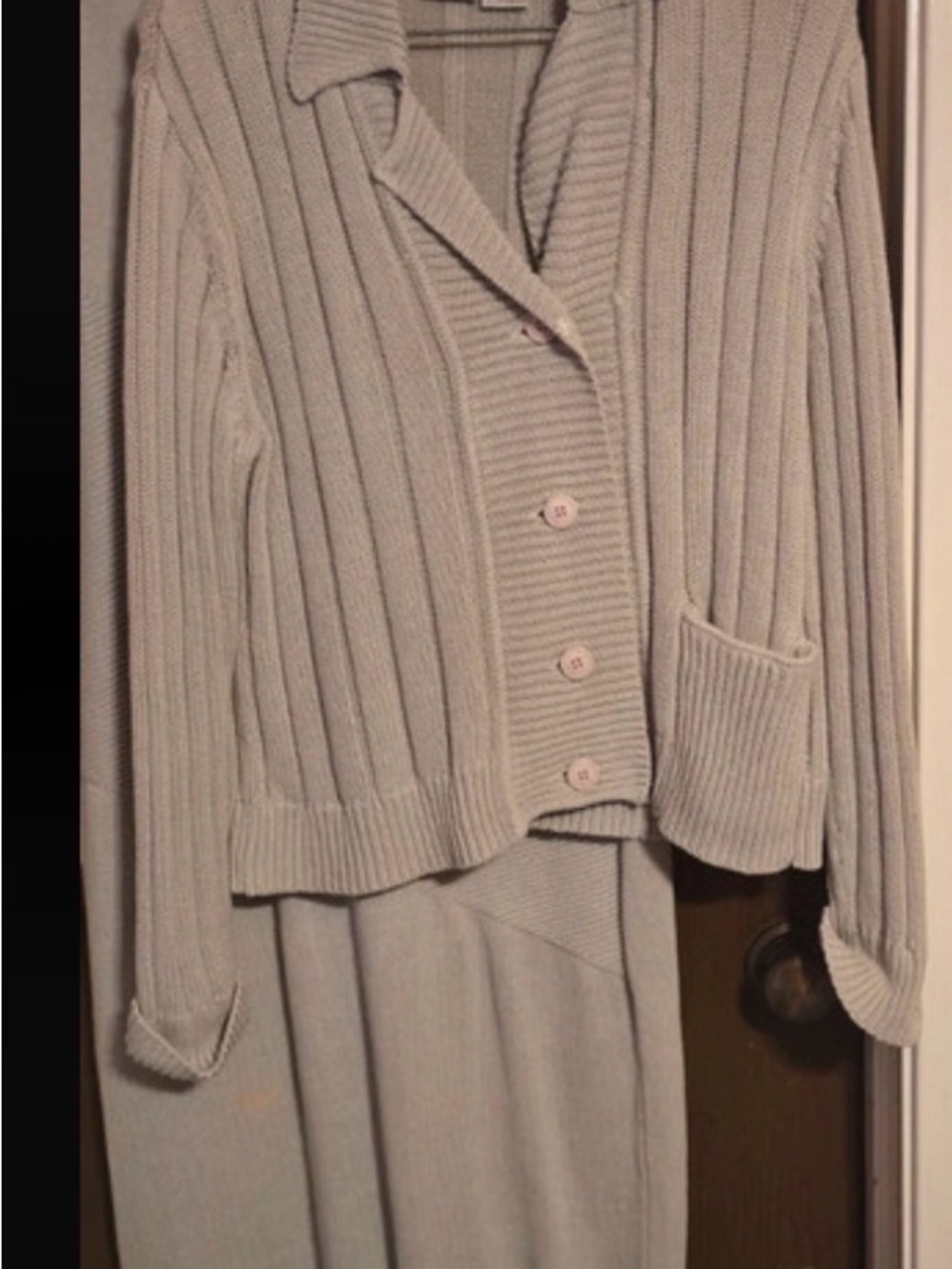 Newport News Ribbed Button-Front Cardigan with slim skirt
